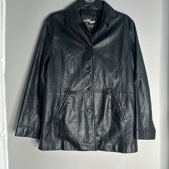 Maxima Wilson's leather 90s button up leather‎ jacket woman's size large - Picture 1 of 10
